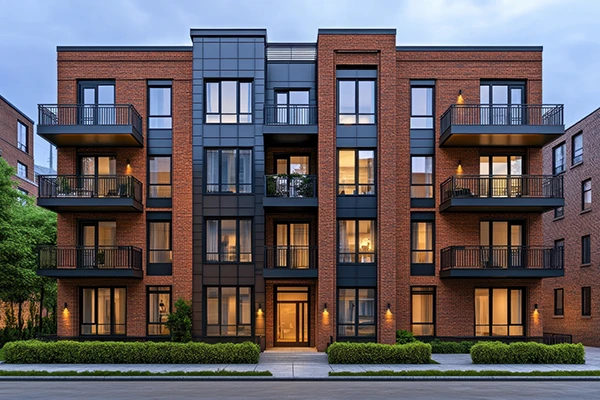 Modern multi-family apartment building at dusk