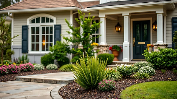 Custom luxury home with landscaping built by Peak Ten Construction